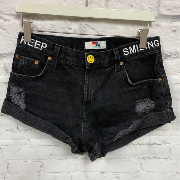 Aviator Nation Low Rise Rocker Jean Shorts in Vintage Black